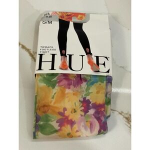HUE Tieback Footless Tights Women Size S/M Floral Semi-Opaque Retro‎ 90s New